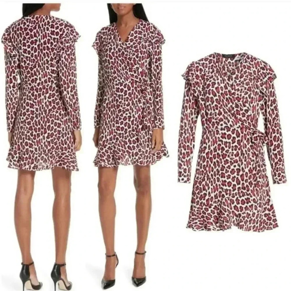 Robert Rodriguez Red Leopard Print V-Neck Dress Size 8 - Picture 2 of 6